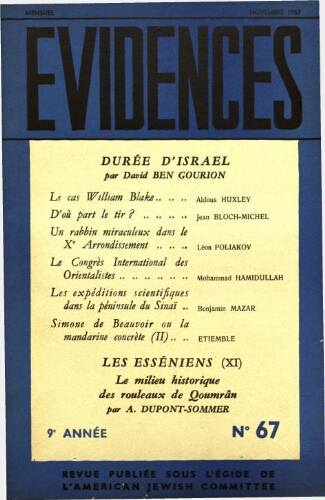 Evidences. N° 67 (Novembre 1957)